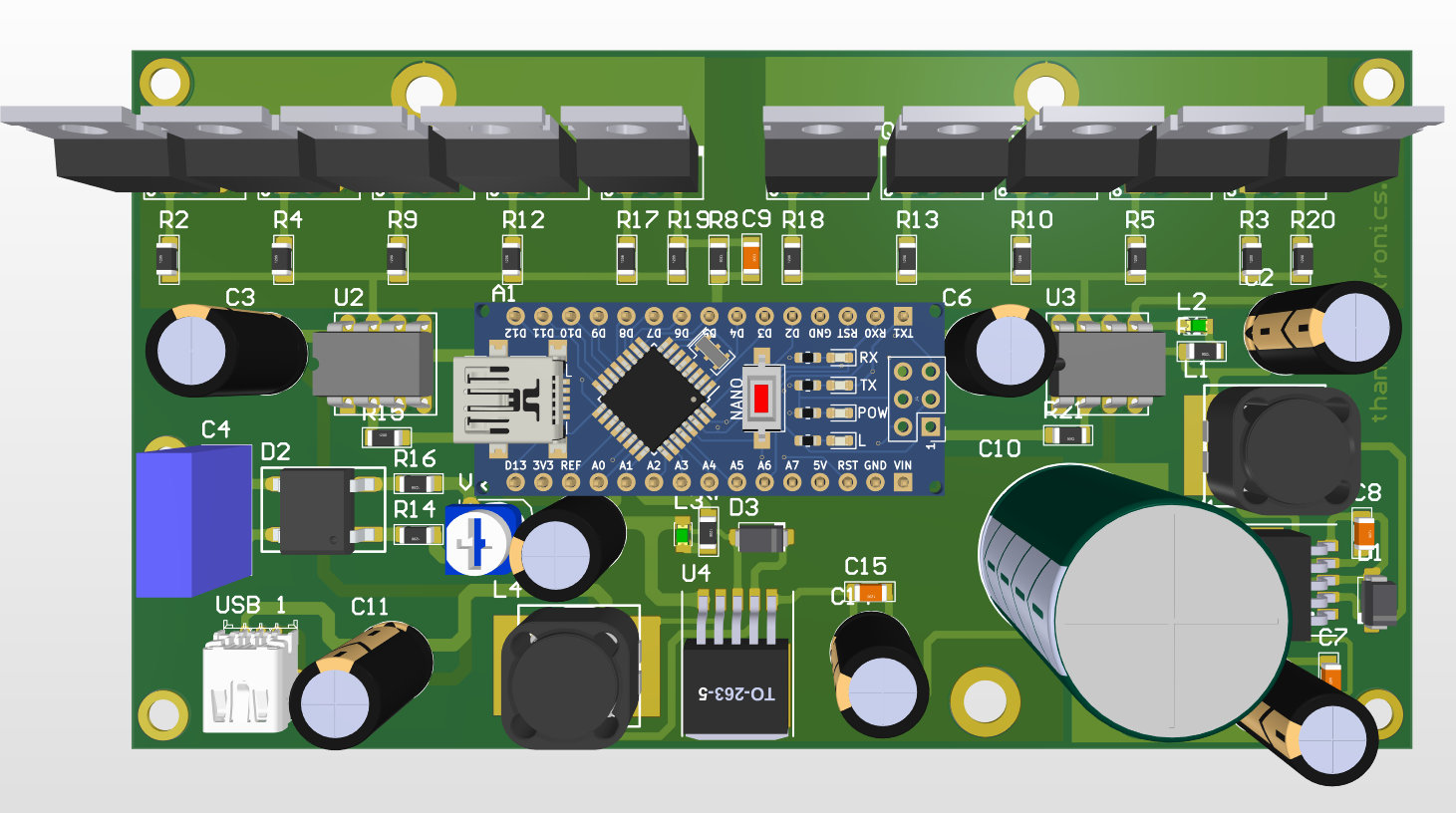 Phối cảnh 3D mặt trên (Top View) của bo mạch